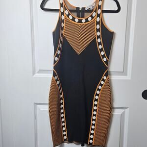 HERA COLLECTION - Sexy Orange Black Geometric Bodycon Mini Dress - SIZE LG